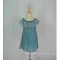 fashion denim off shoulder embroidery frill girls dress